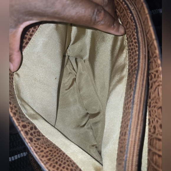 Etienne Aigner Leather Vintage Croc Embossed  Cream & Brown Tote Satchel 15x10" - Picture 14 of 15